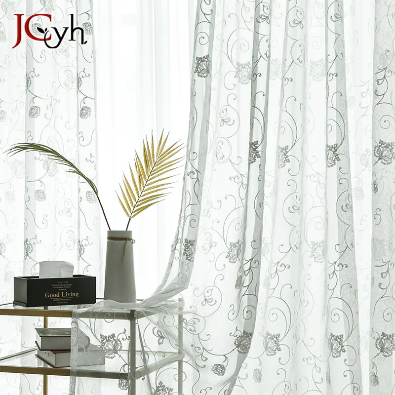 Embroidered Floral Sheer Curtains For Living Room White Tulle Curtains Bedroom Kitchen Voile Curtains For Window Fabric Drapes