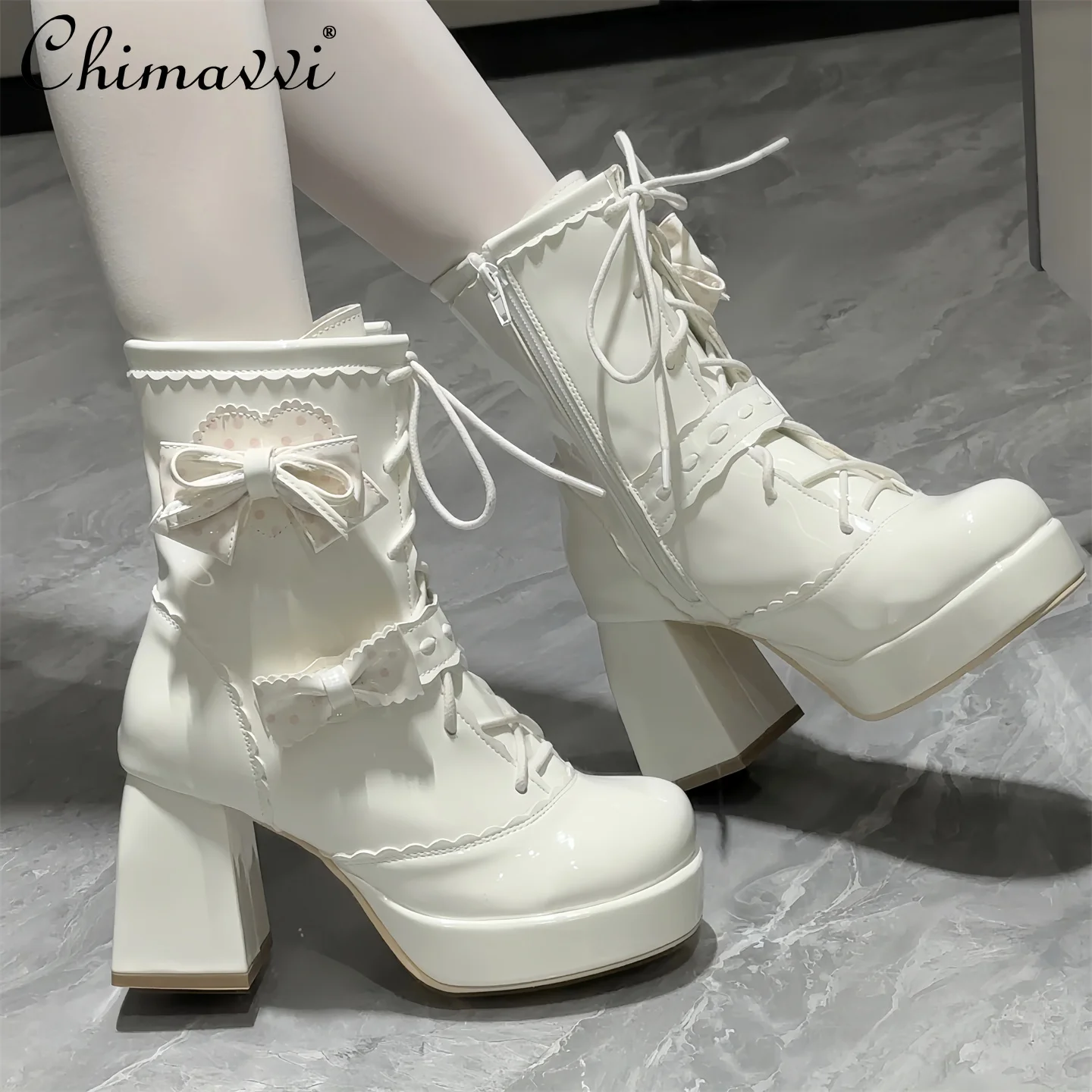 

Original Autumn Winter Lolita Fleece-Lined Warm Lolita High Heels Round Toe High Heels Sweet Girl Elegant Princess Women's Pumps