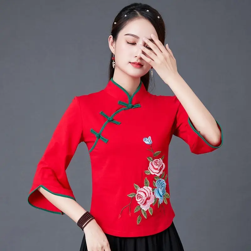 Vintage Frauen chinesische Kleidung neue Mode moderne Hanfu Eleganz Tang Anzug Stickerei China Shirt nationalen Stil Hanfu Top