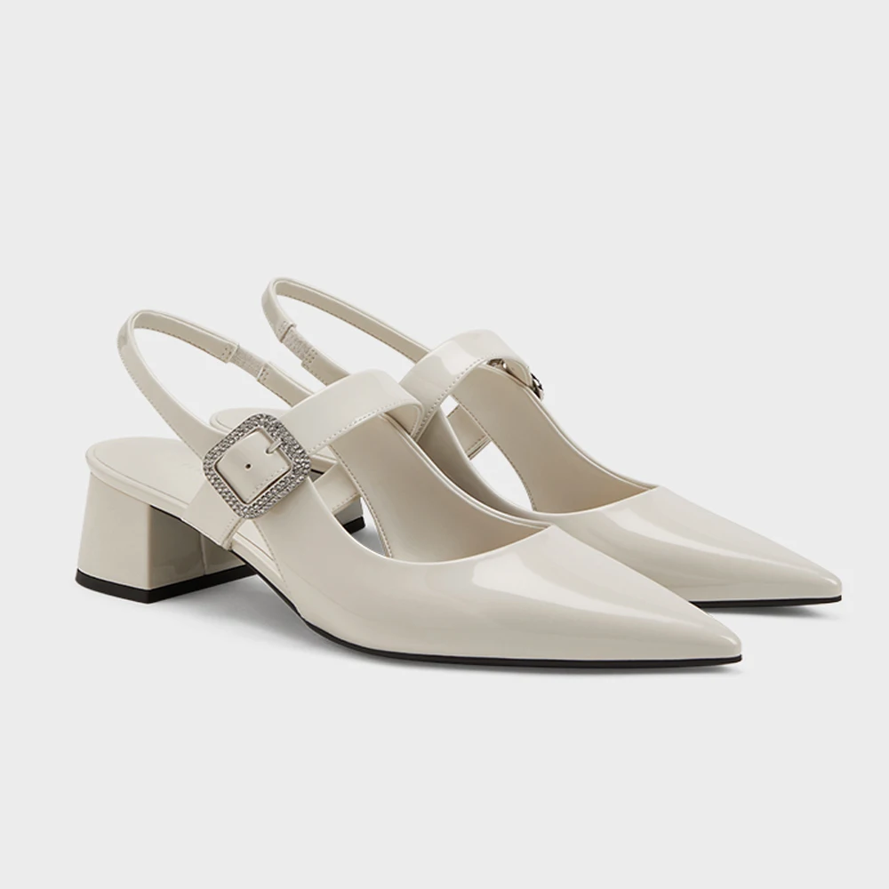 

FWRD Women's Patent Leather Pointed-Toe Rhinestone Chunky-Heel Sandals, Stylish & Comfortable for Daily Wear & Party #FWRD000309