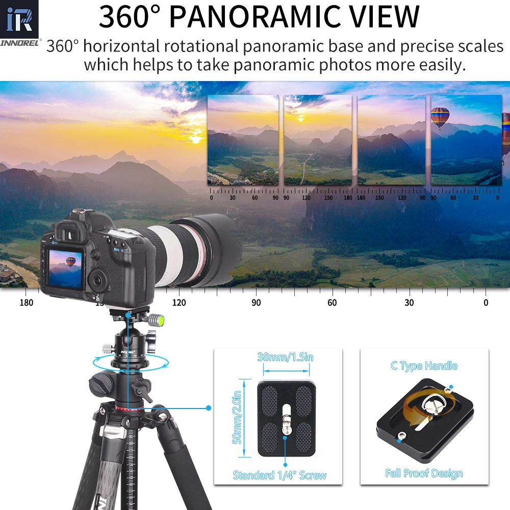 INNOREL C36 رأس كروي منخفض المستوى 36 مم CNC معدني 360 °   رأس حامل ثلاثي القوائم للكاميرا البانورامية للحامل ثلاثي القوائم، Monopod، كاميرات DSLR، كاميرا الفيديو