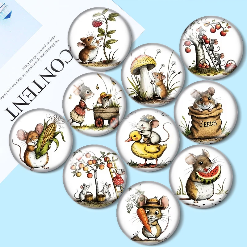 Cute Country Mouse 12/18/20/25mm glass cabochon  bracelet pendant rings for jewelry demo earrings back Making findings