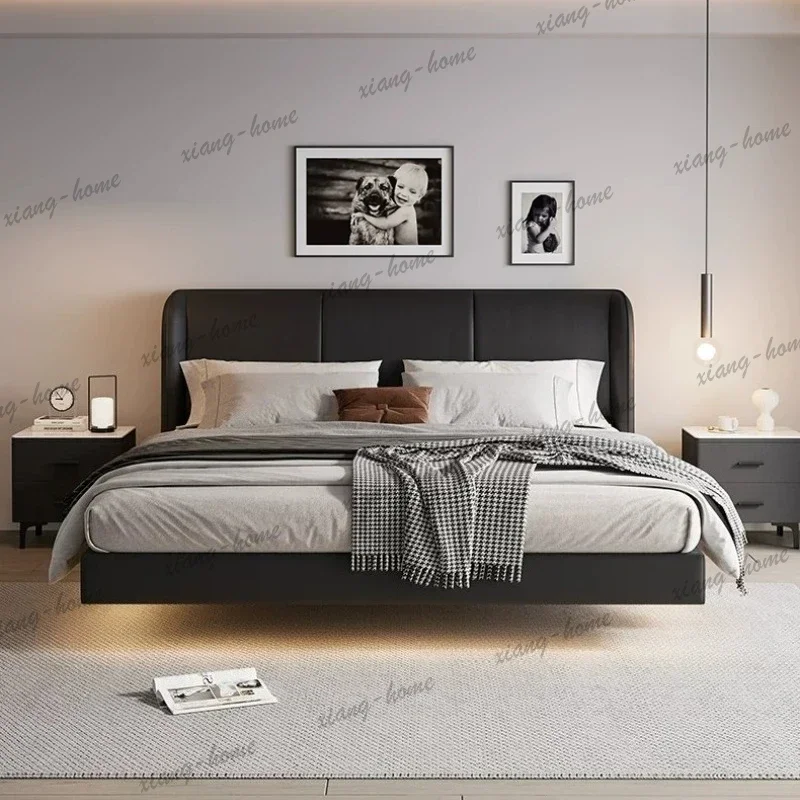 FG lit 180x200cm luxury leather suspension bed black high end modern simple soft bag double bedroom beds and bed frames furnitur