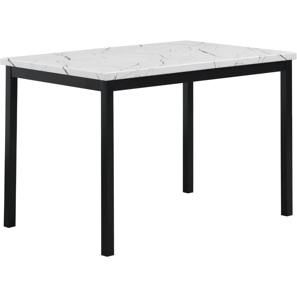 Furniture Noyes Metal Dining Table with Laminated Faux Marble Top, Off-White