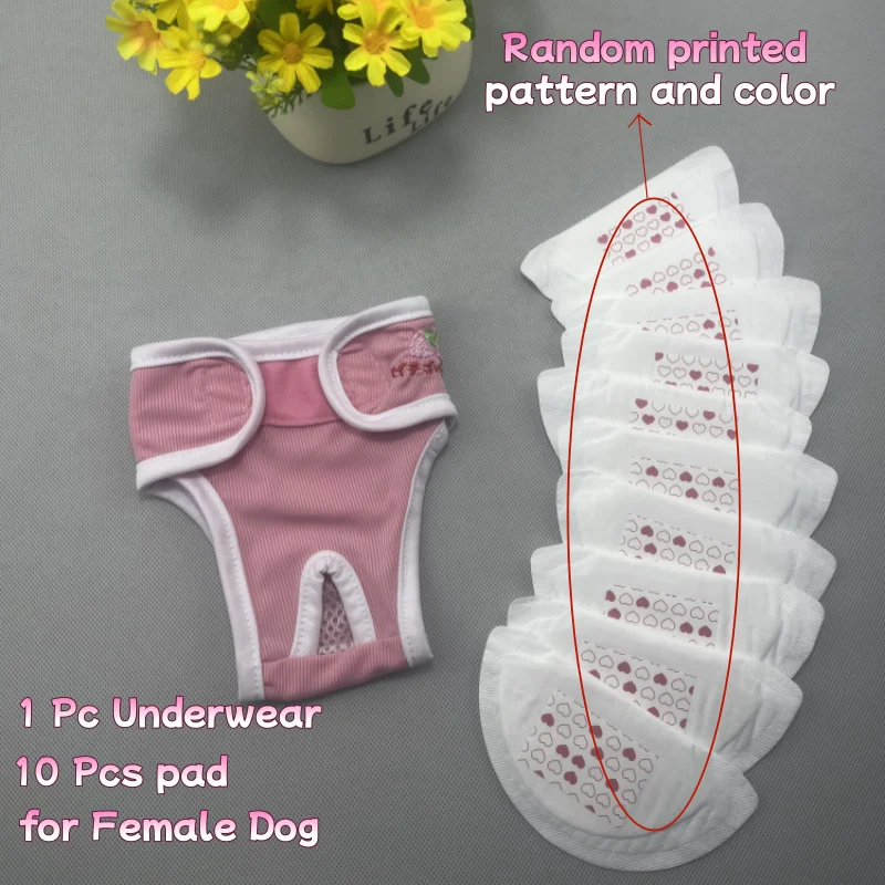 Pet Sanitary Underwear with 10 Puppy Diapers for Female Dogs Comfortable To Wear Physiological Pants XS-2XL