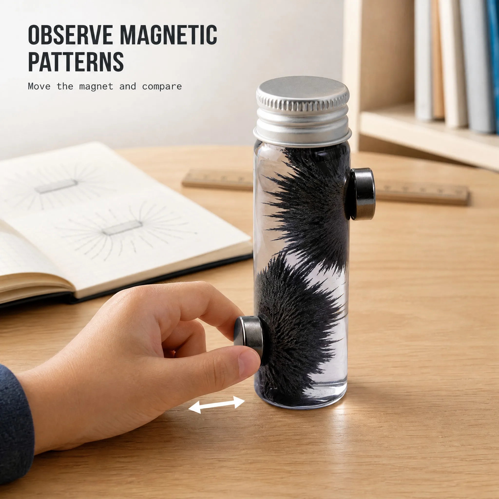Magnetic Field Line Visualizer Science Experiment Kit Ferrofluid Bottle Physics Toy for Kids Students Classroom Science Gift Set
