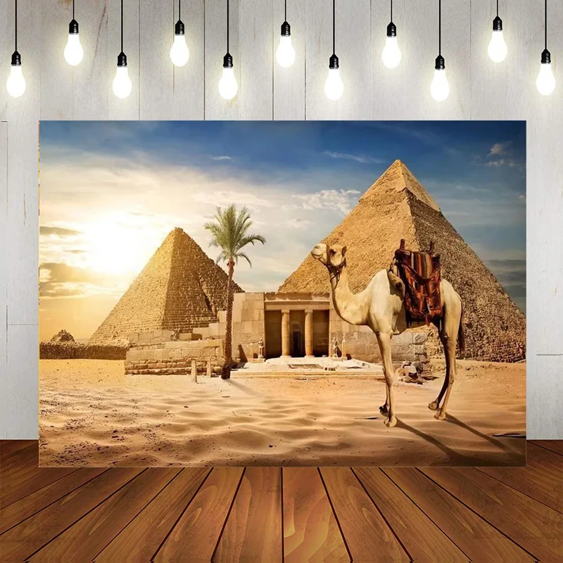 Egypt Pyramids Backdrop Photography Camel Photographic background Desert Scene Scenery Party Photo Banner Props