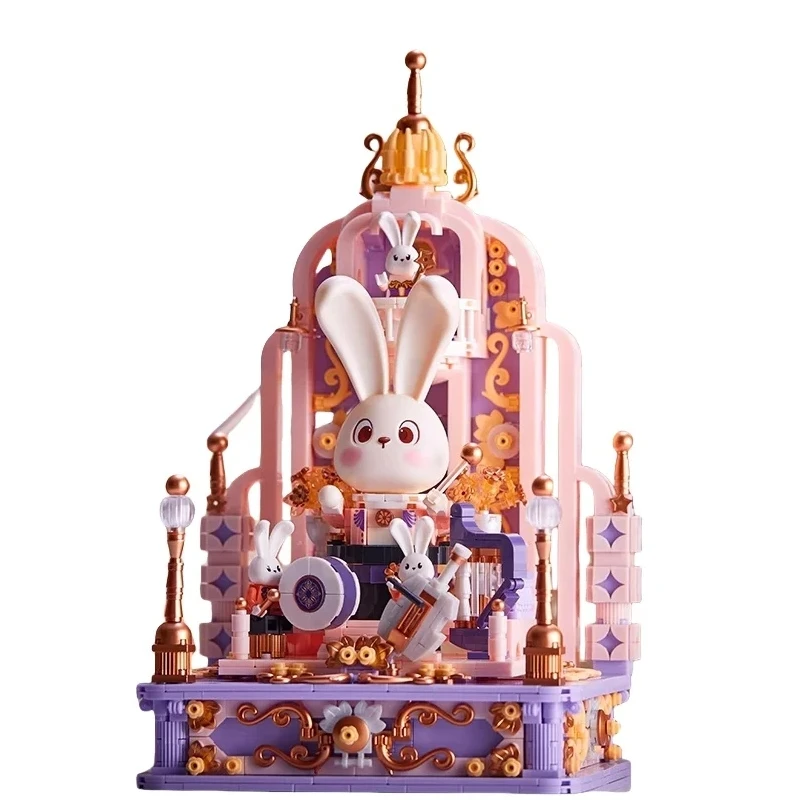 

Philharmonic Hall Street View Building Blocks Assembling Toys Cute Rabbit Model Ornaments Small Particles Gift Collection