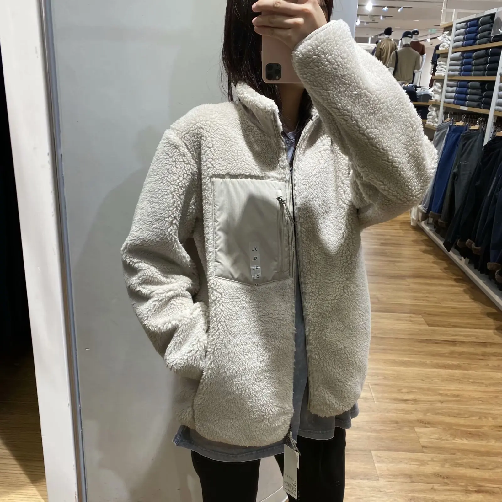 Thiened Lamb Fur Particle Warm Outerwear Couple Sle Windproof Coat Women's Try Room Winter Faion ort Jaet