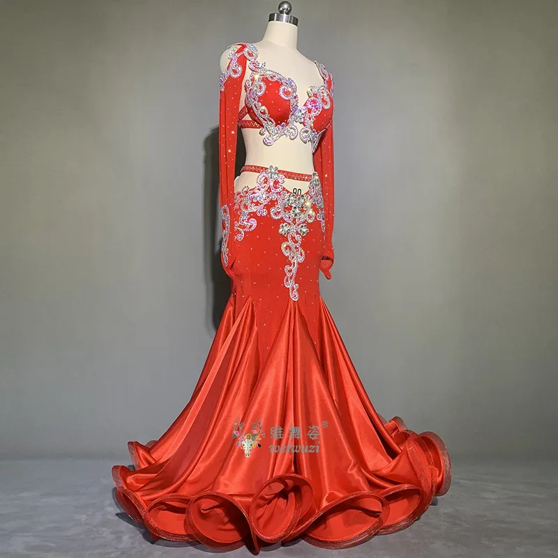 Belly Dance Performance Set Long sleeves Elegant Bra+buttocks Fishtail Skirt Original Suit for Women Bellydancing Wear Outfit