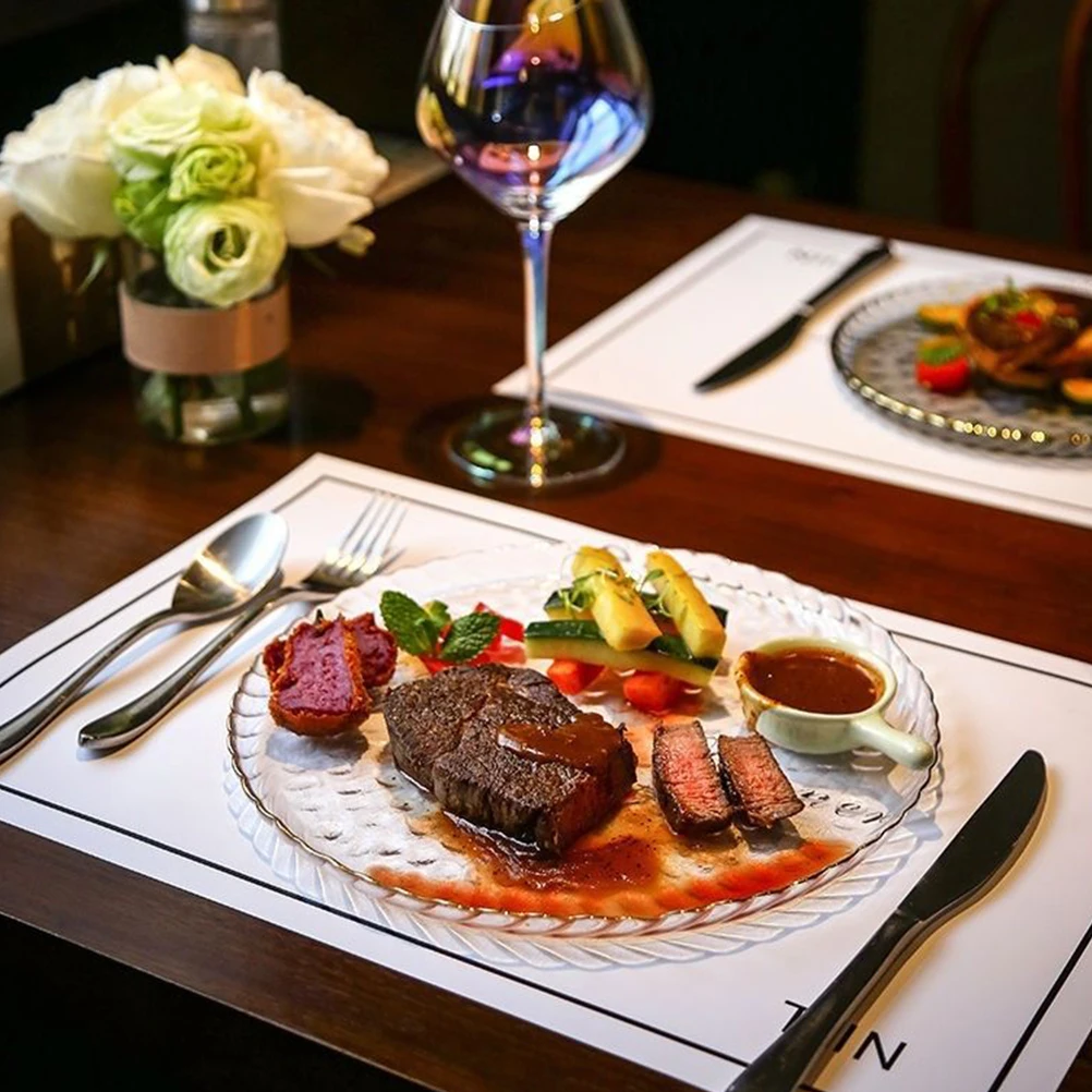 

1Pcs Lead Free Gold Rim Glass Plate Exquisite Transparent Dish for Steak Dinner Party Wedding Home Decoration Gift Idea