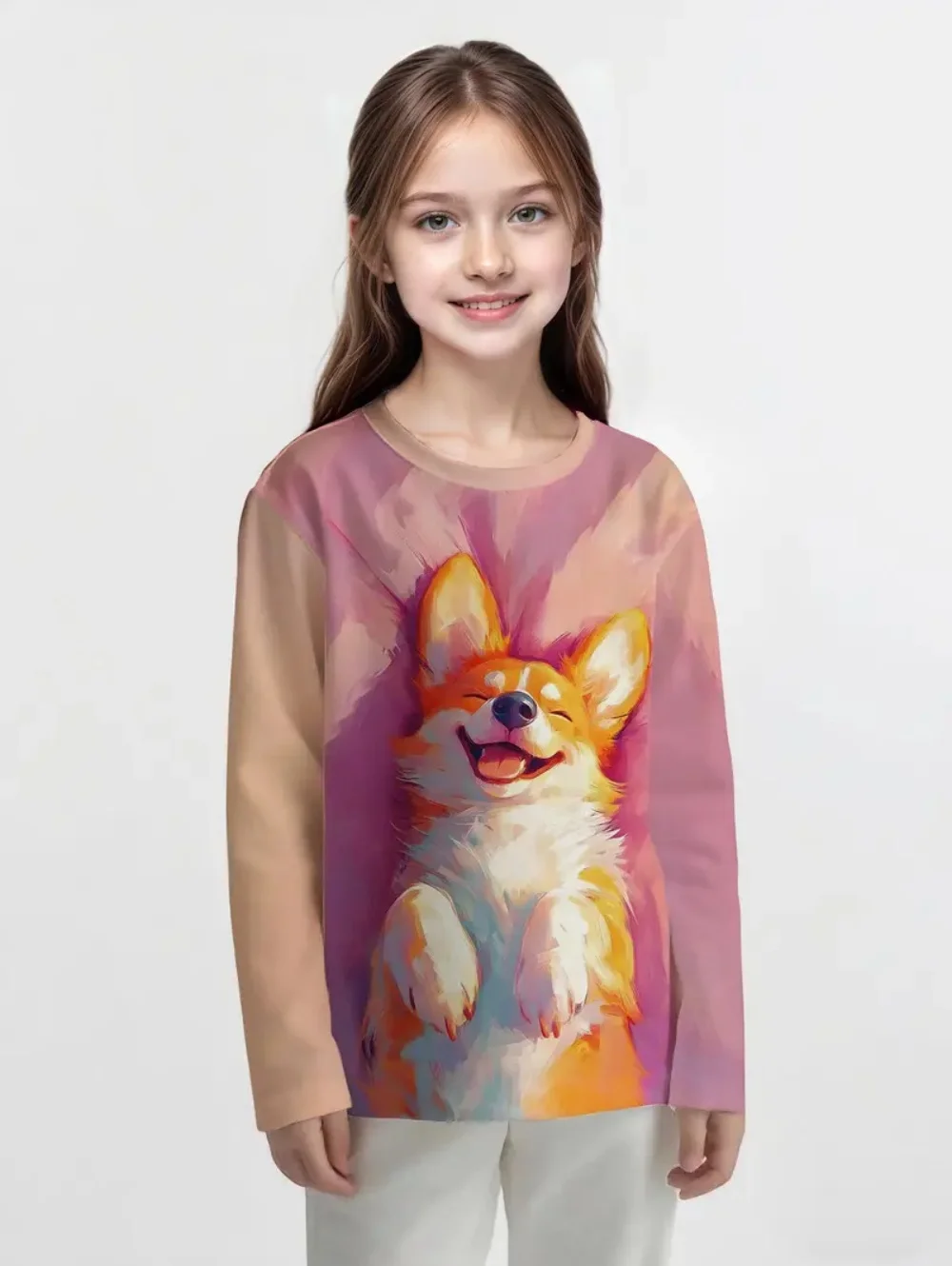 الفتيات الملابس الكرتون الكلب طباعة كم طويل بلايز فتاة تي شيرتات عجيبة الصيف لطيف الملابس 2-10y موضة ملابس الأطفال غير رسمية #4