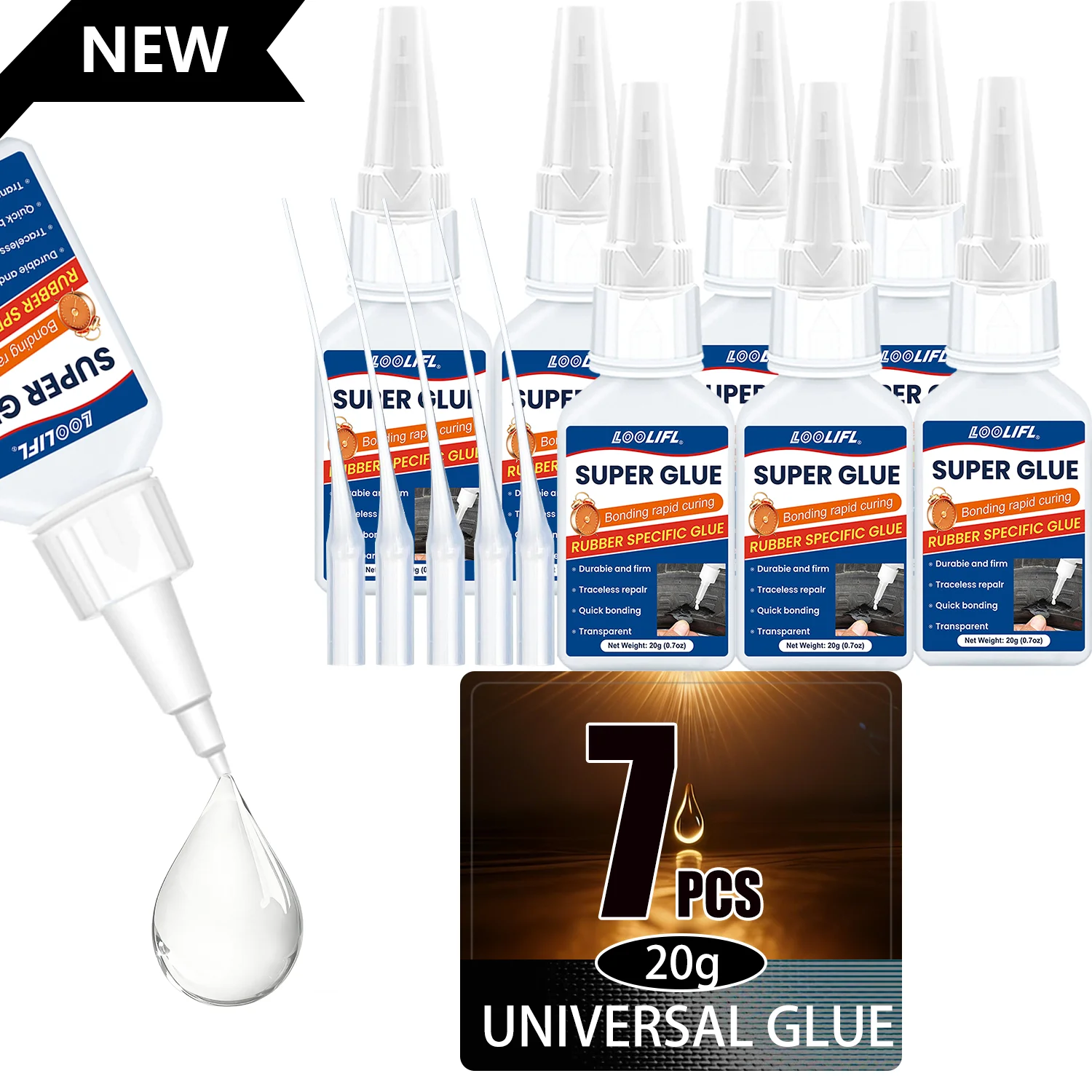 LOOLIFL Universal Super Glue Instant Quick-drying Cyanoacrylate Adhesive Leather Rubber Wood Metal Strong Bond Liquid Glue Tool