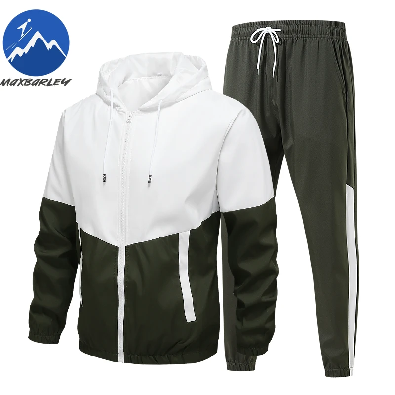

Спортивный костюм Maxbarley 2026 для мужчин: тонкая ветрозащитная куртка с капюшоном и спортивные брюки, комплект из 2 предметов для повседневных тренировок и бега
