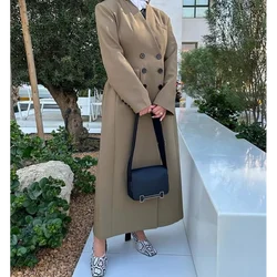 Fashion khaki Long Women Blazer One Piece Luxury High Quality Solid Color Double Breasted Female Coat casaco feminino