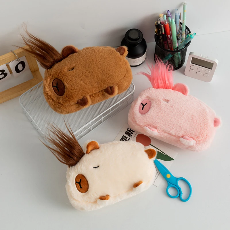 New Cute Capybara Plush Pencil Case Cosmetic Bag Guinea Pig Pen Pouch Large Capacity Pencil Bag School Supplies Stationery Box