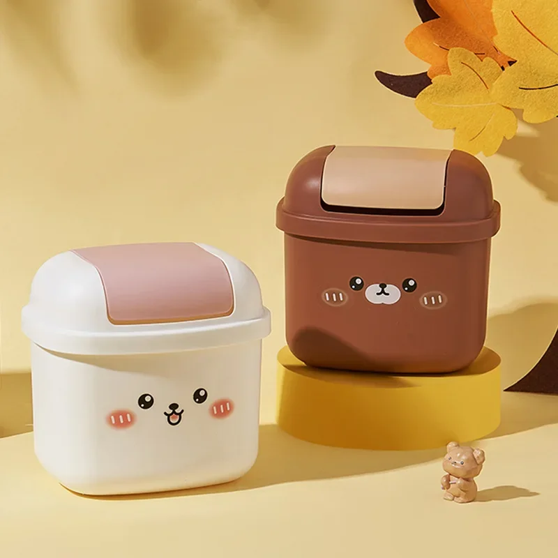 Cute Fun Desktop Trash Can Household Bedroom Living Room Miscellaneous Storage Bin Office Desk Press Mini Miscellaneous Bin