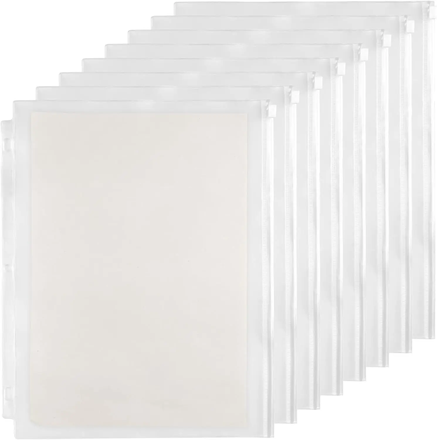 6 Pack Clear Letter Size Binder Pockets 3/4/11 Ring Binder Zipper Pouch Organizer, Waterproof PVC 3/4-Hole Loose Leaf File Bag