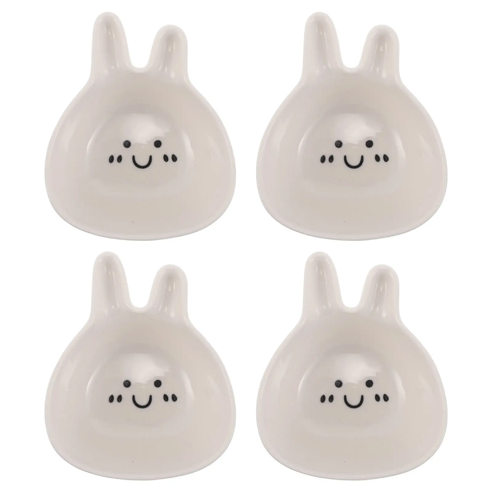 4Pcs Ceramic Bunny Sauce Dish Set Playful Kawaii Dipping Bowls for Soy Sauce Ketchup Bbq Seasoning Easter Party Dessert