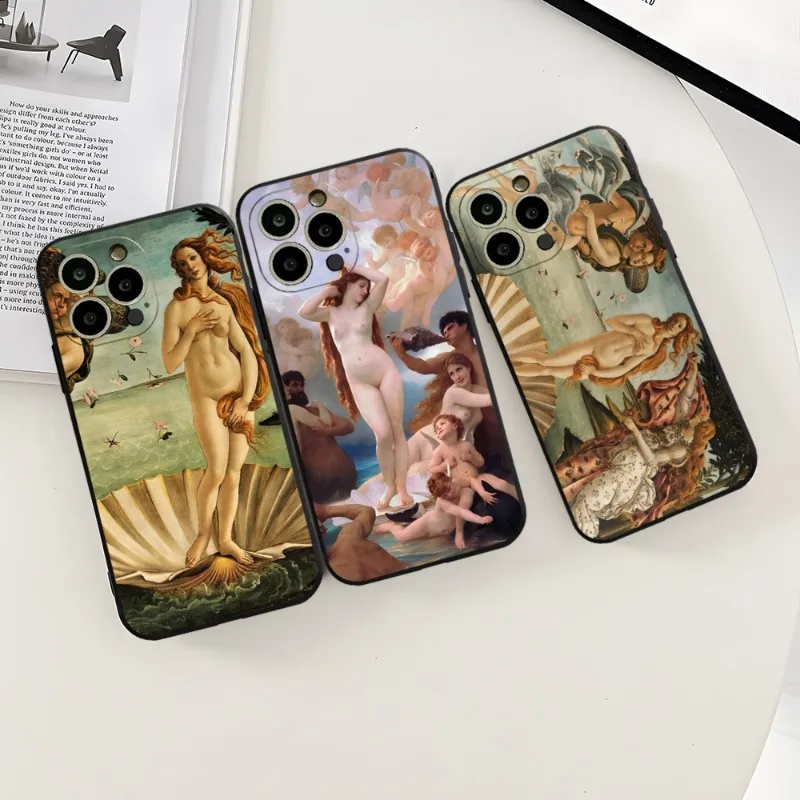 Art Painting The-Birth-Of-Venus Phone Case For Iphone 12ProMax 11 13 14 Pro Xs Max Mini Xr X 7 8 6 6s Plus Fundas Cover