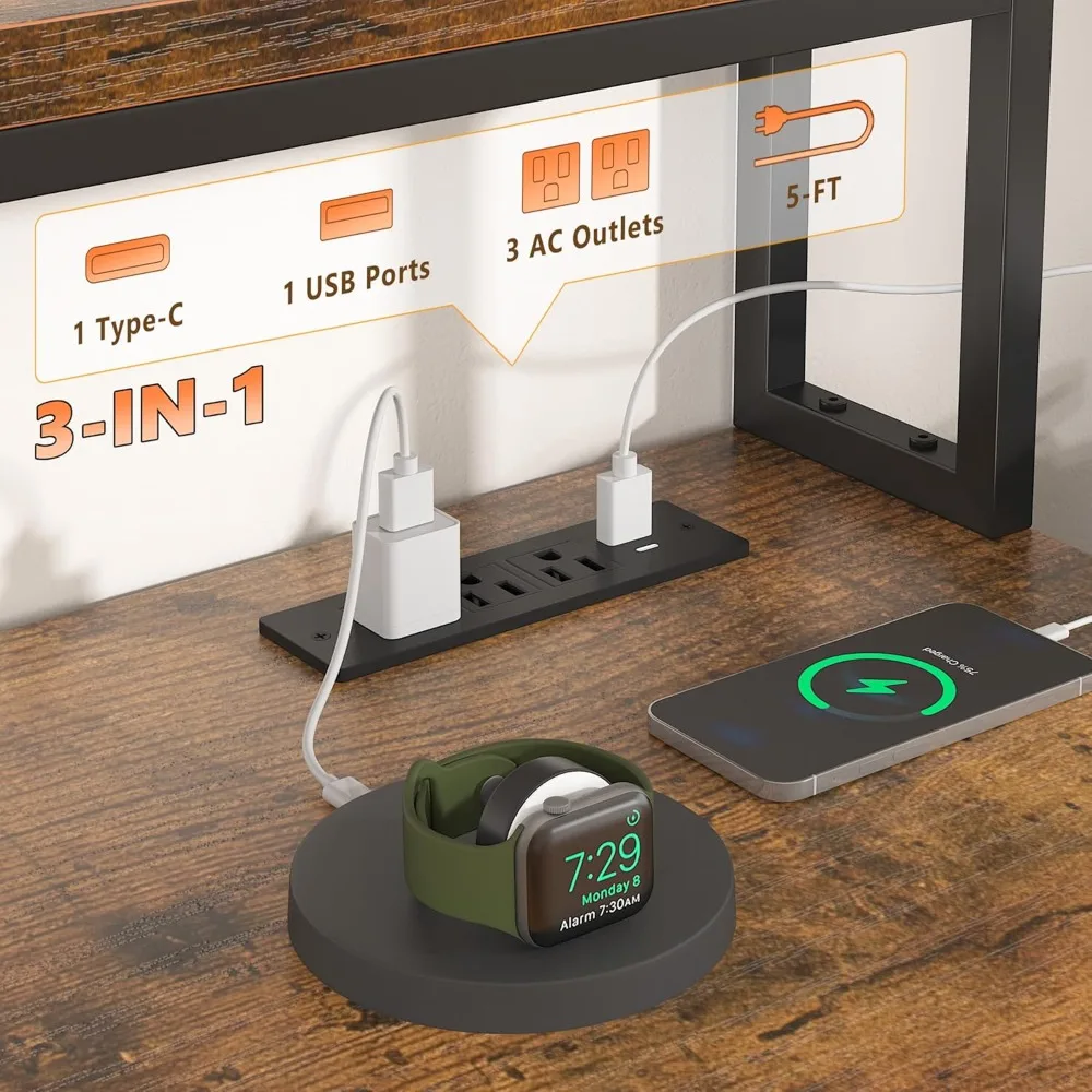 مكتب على شكل حرف L مقاس 71 بوصة مع 3 أدراج، ومكتب ألعاب بإضاءة LED، وتصميم قابل للعكس، ومخرج طاقة مدمج للمكتب المنزلي