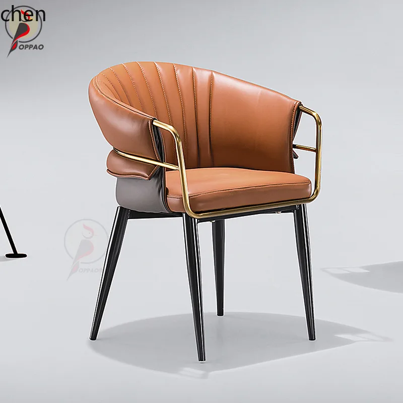 YFY Leisure Backrest Chair Light Luxury Dining Chair Steel Dark Gray gold Leather Cafe Hotel Lobby Rest Area Meeting Stool