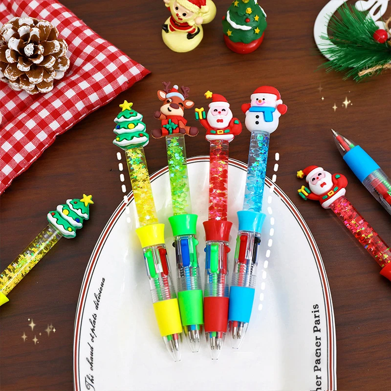 Leuke Creatieve Drijfzand Gel Pen Cartoon Balpen Vierkleurige Drukken Neutrale Pennen Briefpapier Glitter Handtekening Pennen Geschenken