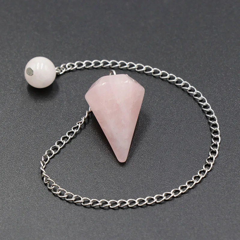 Small Hexagonal Natural Pink Quartz Pendulum for Divination Real Rose Crystal Healing Pointed Spiritual Pendulo Yoga Meditation