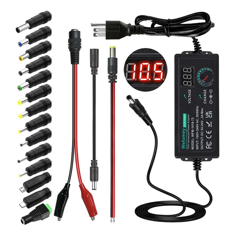 

Y42A-Power Supply 3V-24V 3A 72W Adjustable Variable 3V 5V 6V 9V 12V 18V 20V 24V AC/DC, 100V-240V AC To DC Converter US Plug