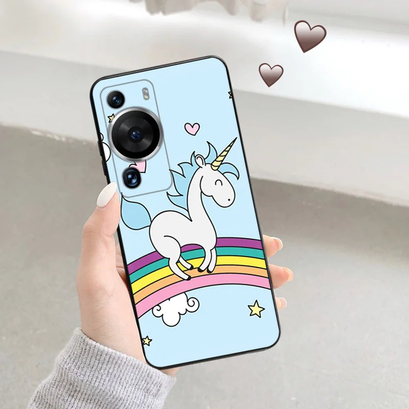 Silicone Black Phone Case for Motorola G200 5G G30 G31 One Fusion Rainbow Kawaii Unicorn Huawei P40 P30 P20 PSmart iphone6 Cover