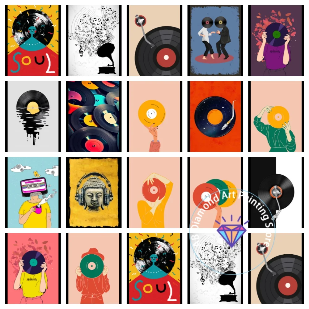 

Retro music vinyl record AB diamond painting kit square circular diamond 5D DIY mosaic handmade art exquisite gift home Decor