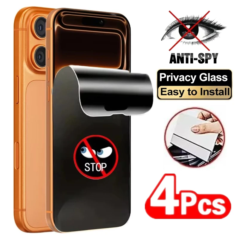

4Pcs Privacy Hydrogel Film For iPhone 17 16 15 14 13 12 11 Pro Max Anti-Spy Screen Protectors For iPhone 17Air Protector Film