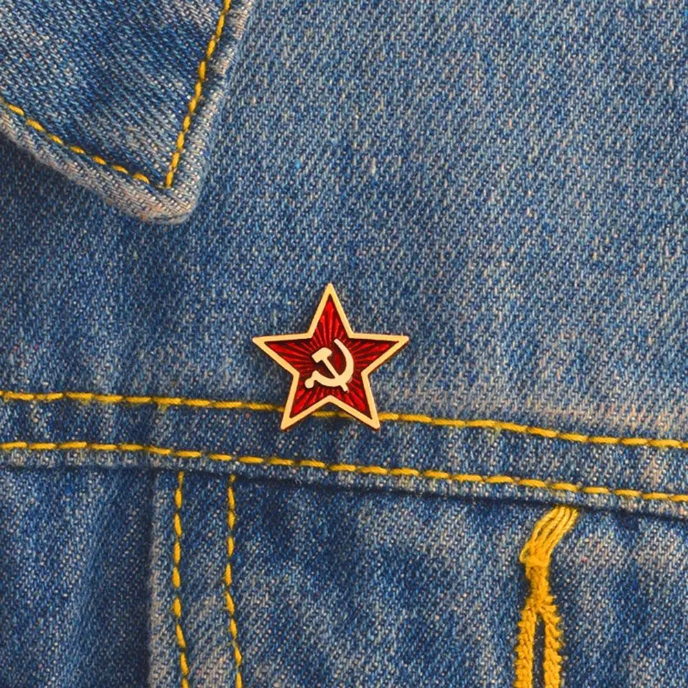 1 pcs Women Red Star Communism Symbol Hammer Sickle Gift Brooch Jewelry Lapel Pins Badge