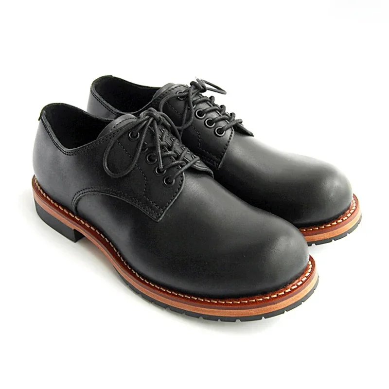 First Layer Cowhide Goodyear-Welted Craft Round Head Leather Shoes Vintage Casual Men's Shoes Luxury Men's  Derby Shoes