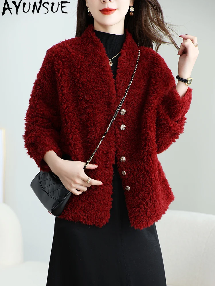 معاطف قص الأغنام الحقيقية من AYUNSUE للنساء معطف صوف 100% للنساء 2025 ملابس شتوية كورية من الفرو المركب قوة Жengarško
