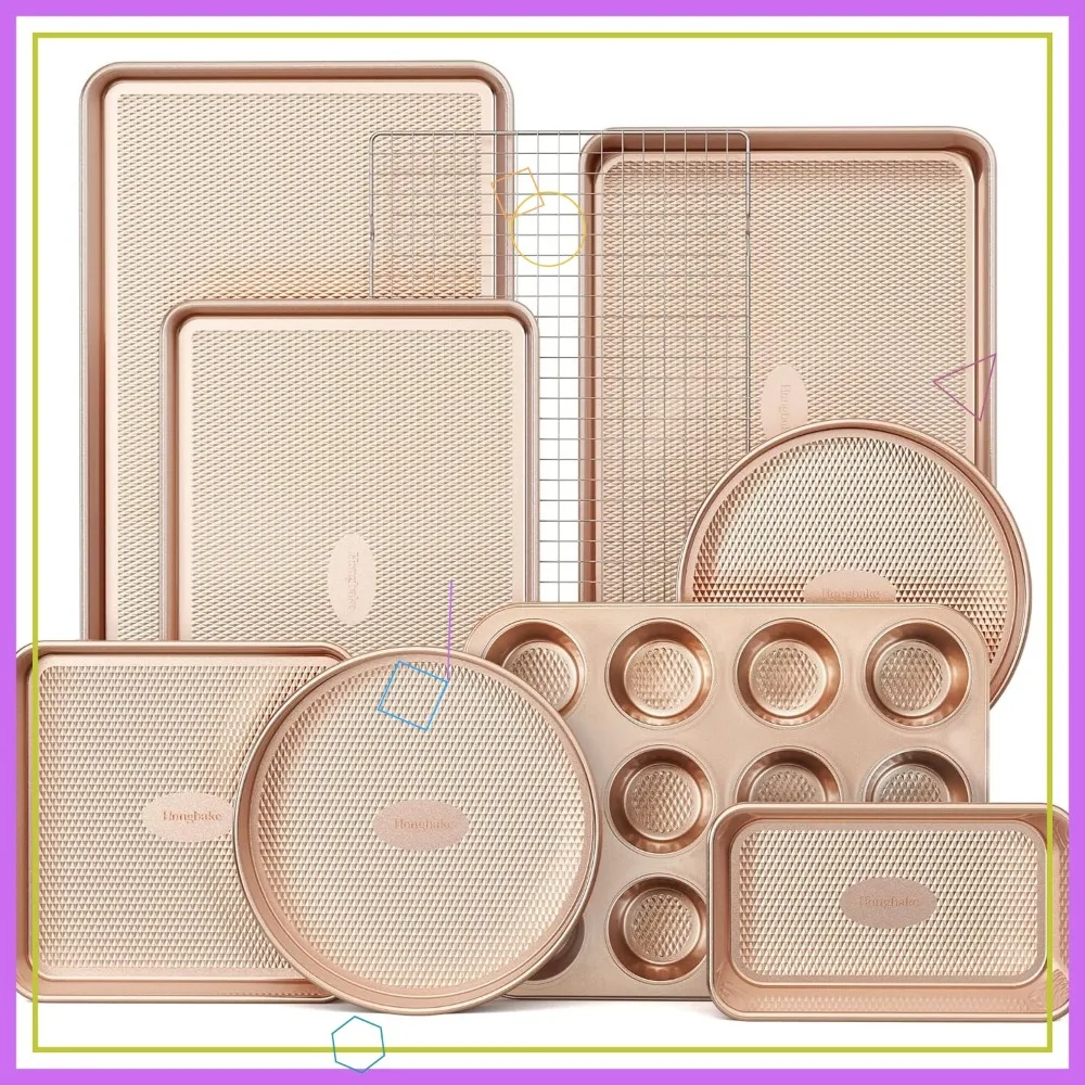 

9-Piece Nonstick Baking Pan Set with Diamond Texture, Oven-Safe Bakeware Includes Cookie Sheet, Cake Pans, Muffin Tin