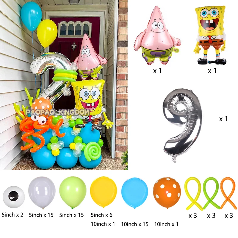 SpongeBob Schwammkopf Folienballon-Set Niedliche Cartoon-Ballons für Kinder Jungen Mädchen Geburtstagsfeier Dekorationen – Detail 9