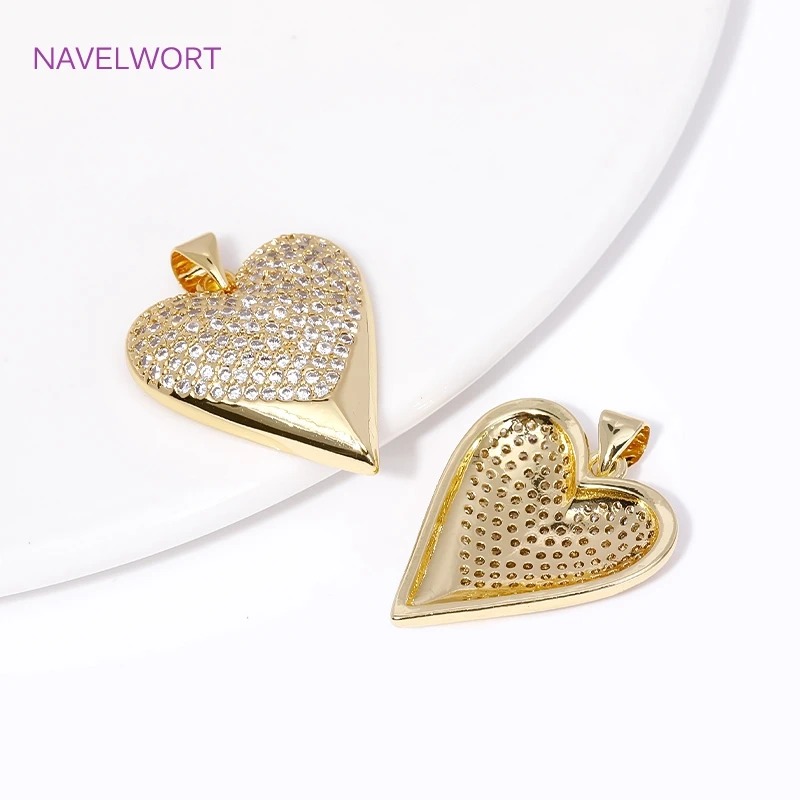Luxury 18K Gold Plated Brass Pave Zircon Heart Charm Pendants For Jewelry Making Supplies DIY Bracelets Necklaces Accessories