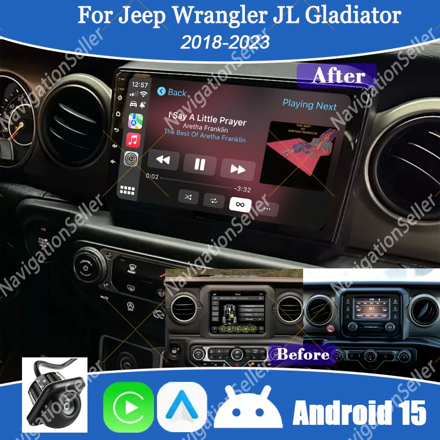 

Wireless Apple CarPlay Android Auto for Jeep Wrangler JL 2018-2023 Touch Screen Gps Stereo Navigation Head Unit Autoradio DSP