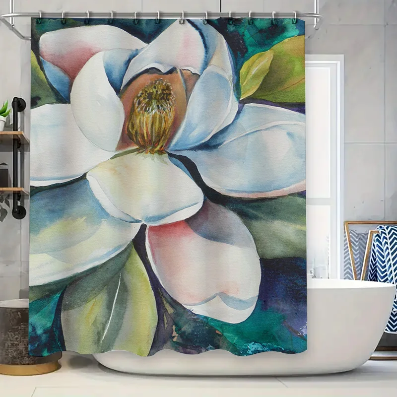 

Занавеска для душа в акварельном стиле с цветком магнолии, декор для ванной комнаты с красочным цветочным дизайном, полиэфирная ткань, настраиваемый размер (W