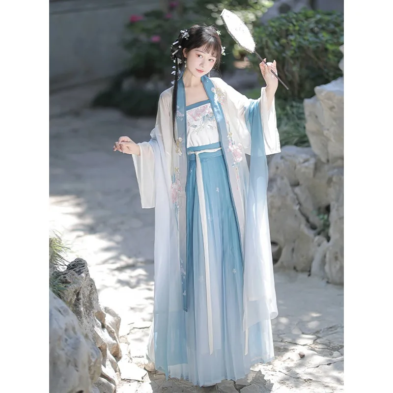 

Song Dynasty Hanfu Women's Changgan Temple Improved Waist Pleated Skirt Daily Fresh
