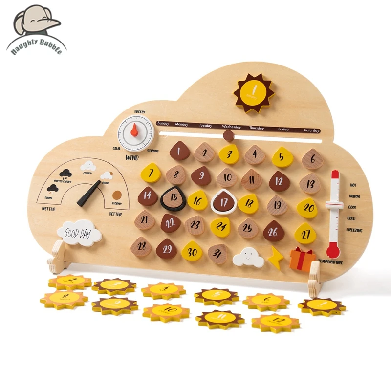 Wooden Toy  Baby Learning Toys  Wooden Calendar Plate  Cloud Calendar Plate  Baby Room Decoration  Cognitive Toys For Children