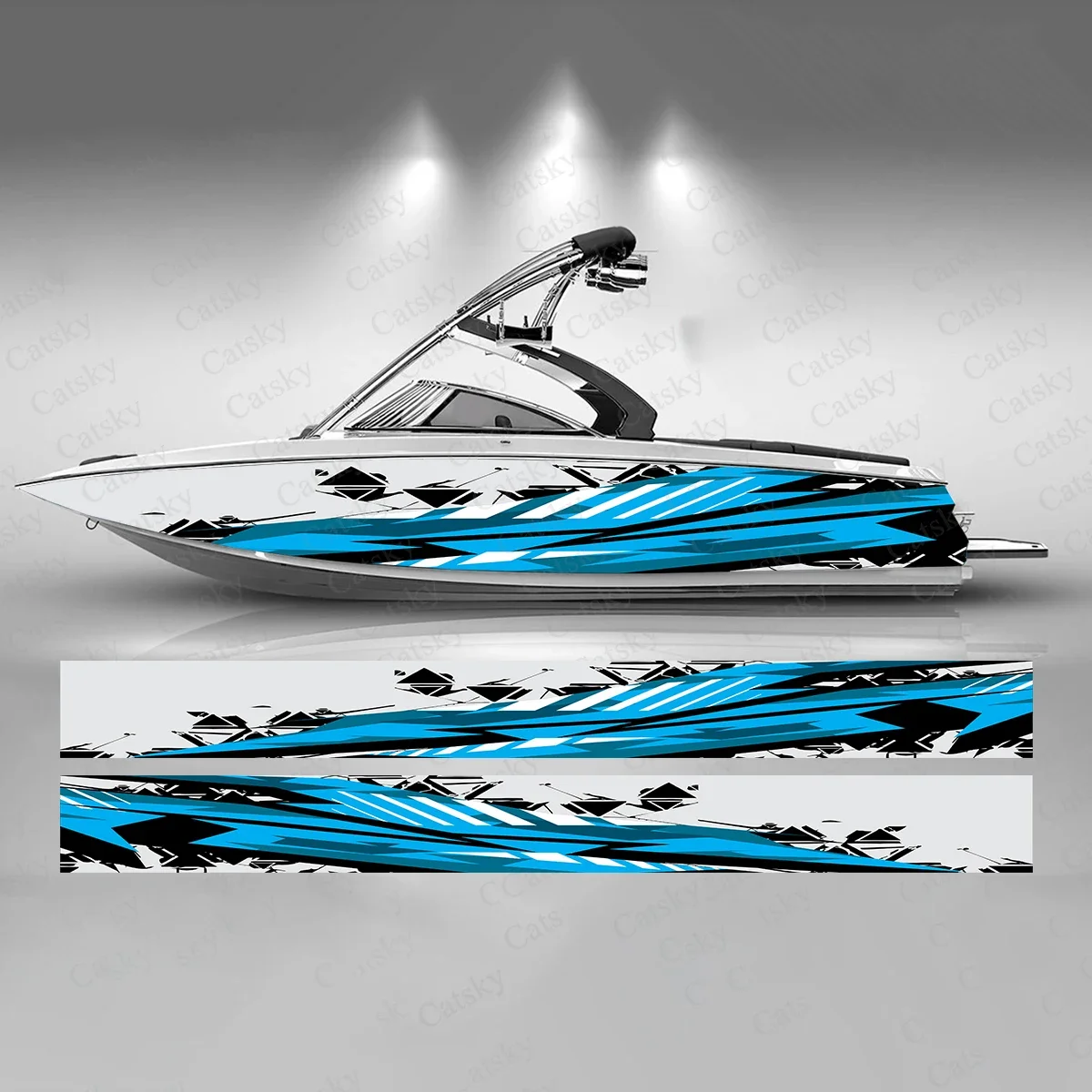 Classic Wave Stripes Boat Sticker Fashion Custom Fish Boat-Sticker Vinyl Waterproof Boat Wrap Graphic Boat Wrap Decal