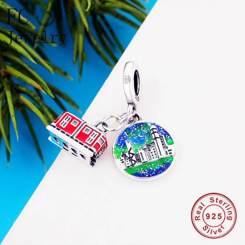 FC Jewelry Fit Original Pan Charms Bracelet 925 Silver HongKong Red Enamel Peak Tram Bead For Women Travel Berloque 2024 NEW