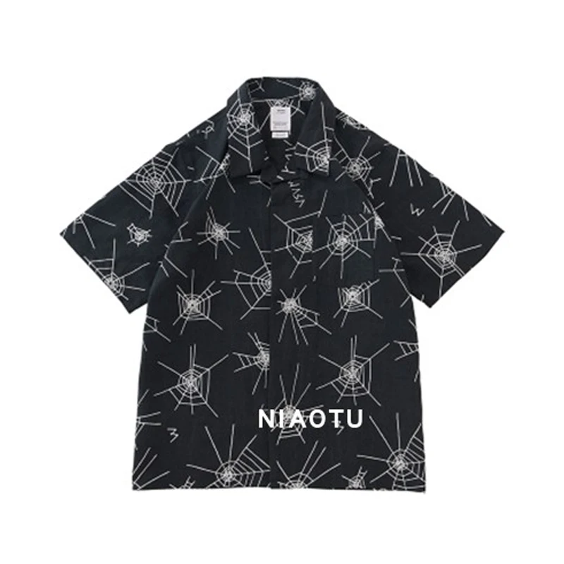 

NIAOTU 19SS Spring/Summer New Hawaii Spider Web Short Sleeved Shirt for Men Nakamura Non Visvim