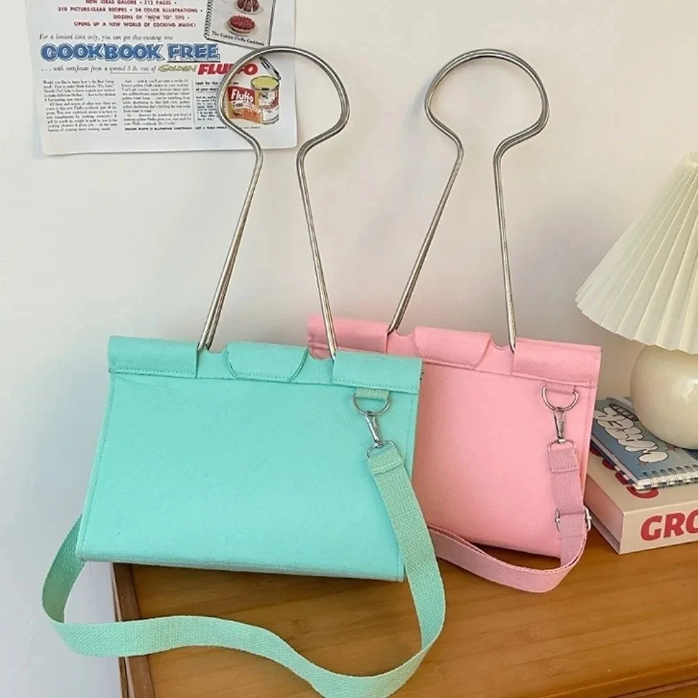 

Large-Capacity Felt Binder Clip Crossbody Bag Fun Shape Unique Long Tail Clip Handbag Solid Color Quirky Funny Shoulder Bag