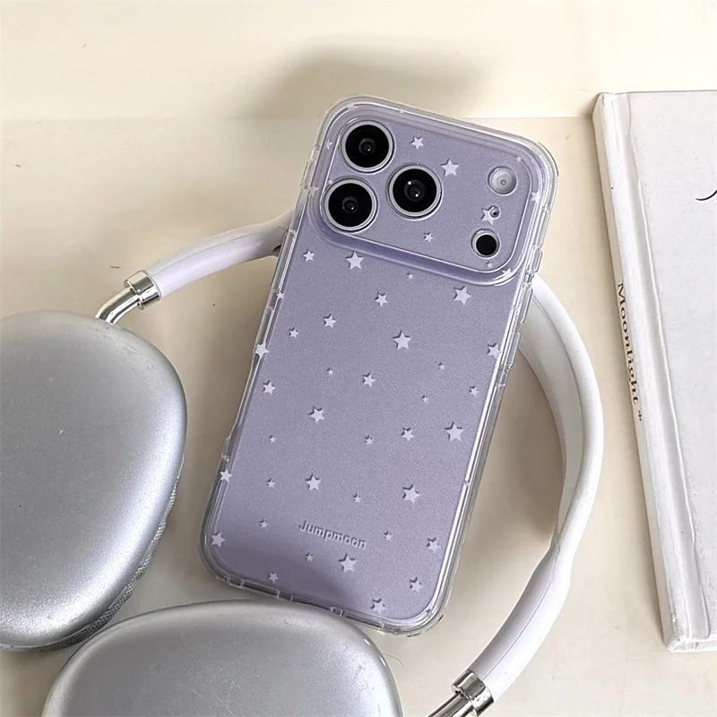 

Cute Star Pattern Phone Case for iPhone 15 16 17 Pro Max Clear Shockproof Protective Cover Aesthetic Kawaii Case for Girls