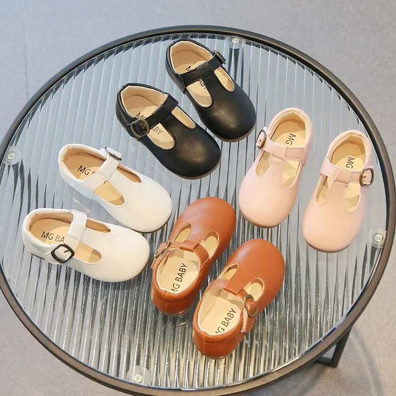 Baby Girls Leather Shoes for Toddlers Kids Infants Casual Flats Princess Sweet Classic T-strap Candy Color Fashion Soft 15-30