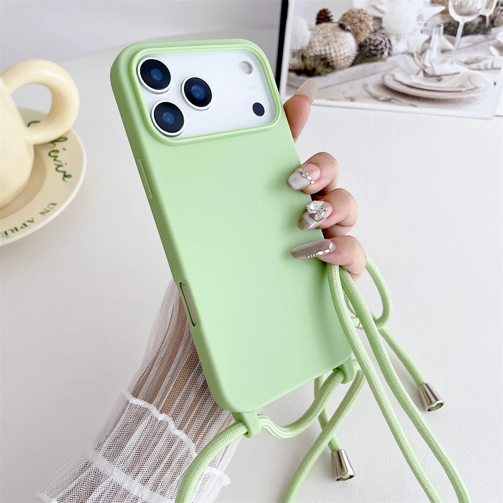 Crossbody-Lanyard-Kordel Flüssig-Silikon Weiche Handyhülle für Apple iPhone 18 17 16 15 14 Plus 13 Pro Max Matt Strap Candy Cover – Detail 3