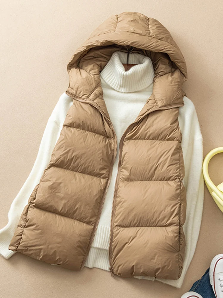 

Winter Duck Down Jacket Women Short Warm Thick Hooded Vest Female Slim Quilted Sleeveless For Spring